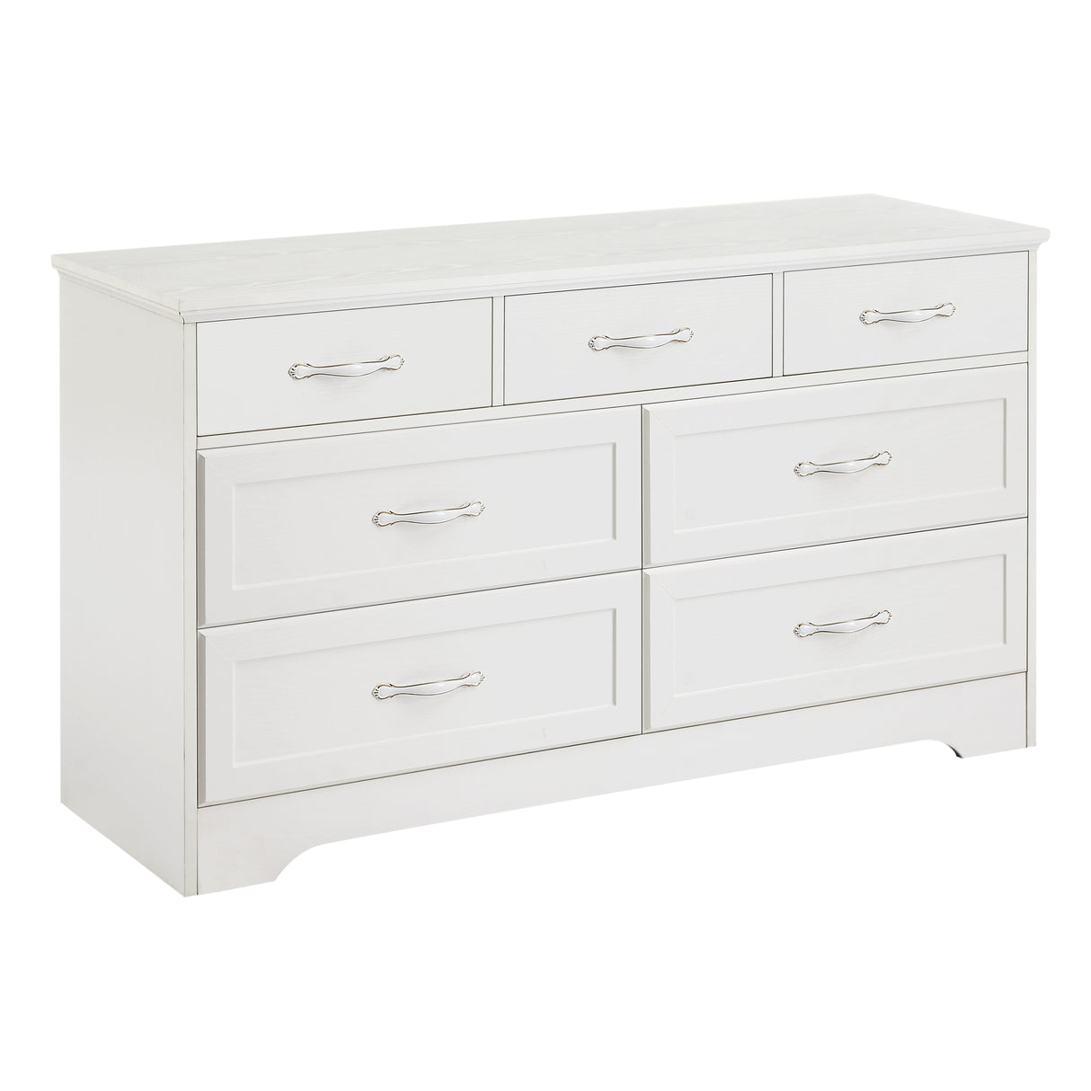 Modern 3 Drawer Bedroom Chest of Drawers with 7 Drawers Dresser Clothes Organizer -Metal Pulls White, 47.6″L x 15.7″W x 26.6″H - V.I.P Digital Presence