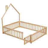 Full House-Shaped Headboard Floor Bed with Fence Natural - V.I.P Digital Presence