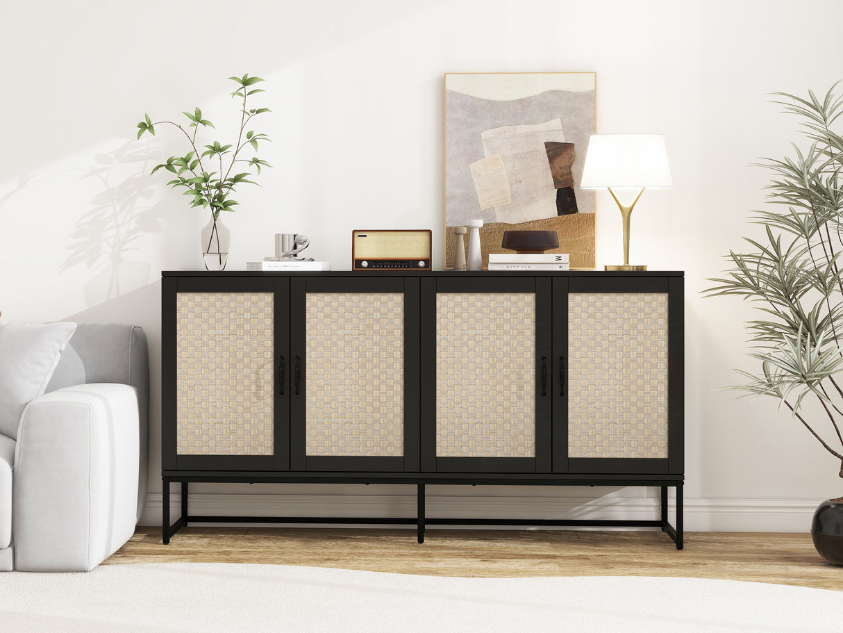 Rattan 4-Door Sideboard , Sideboard Buffet Storage Cabinet,Accent Storage Cabinet , Large Cabinet With 4 Rattan Decorated Doors - V.I.P Digital Presence