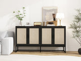 Rattan 4-Door Sideboard , Sideboard Buffet Storage Cabinet,Accent Storage Cabinet , Large Cabinet With 4 Rattan Decorated Doors - V.I.P Digital Presence