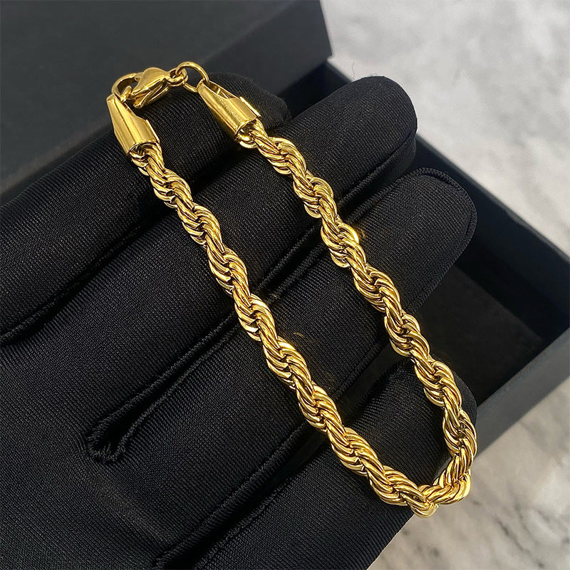 Hip hop gold Fried Dough Twists chain thick bracelet small jewelry chain - V.I.P Digital Presence