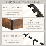 Elevating storage bed frame, full-size bed frame with bookshelf headboard and LED lights, with country brown color - V.I.P Digital Presence