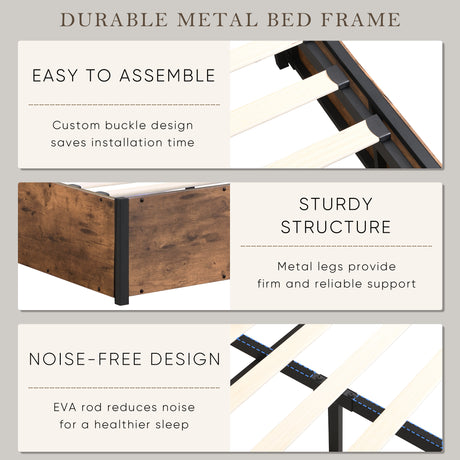 Elevating storage bed frame, full-size bed frame with bookshelf headboard and LED lights, with country brown color - V.I.P Digital Presence