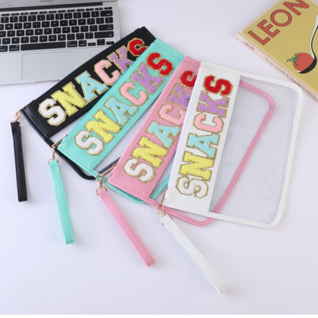 Snack sac de rangement transparent PVC zip pochette broderie lettre Hand Makeup Pack portable pu sac de toilette étanche - V.I.P Digital Presence