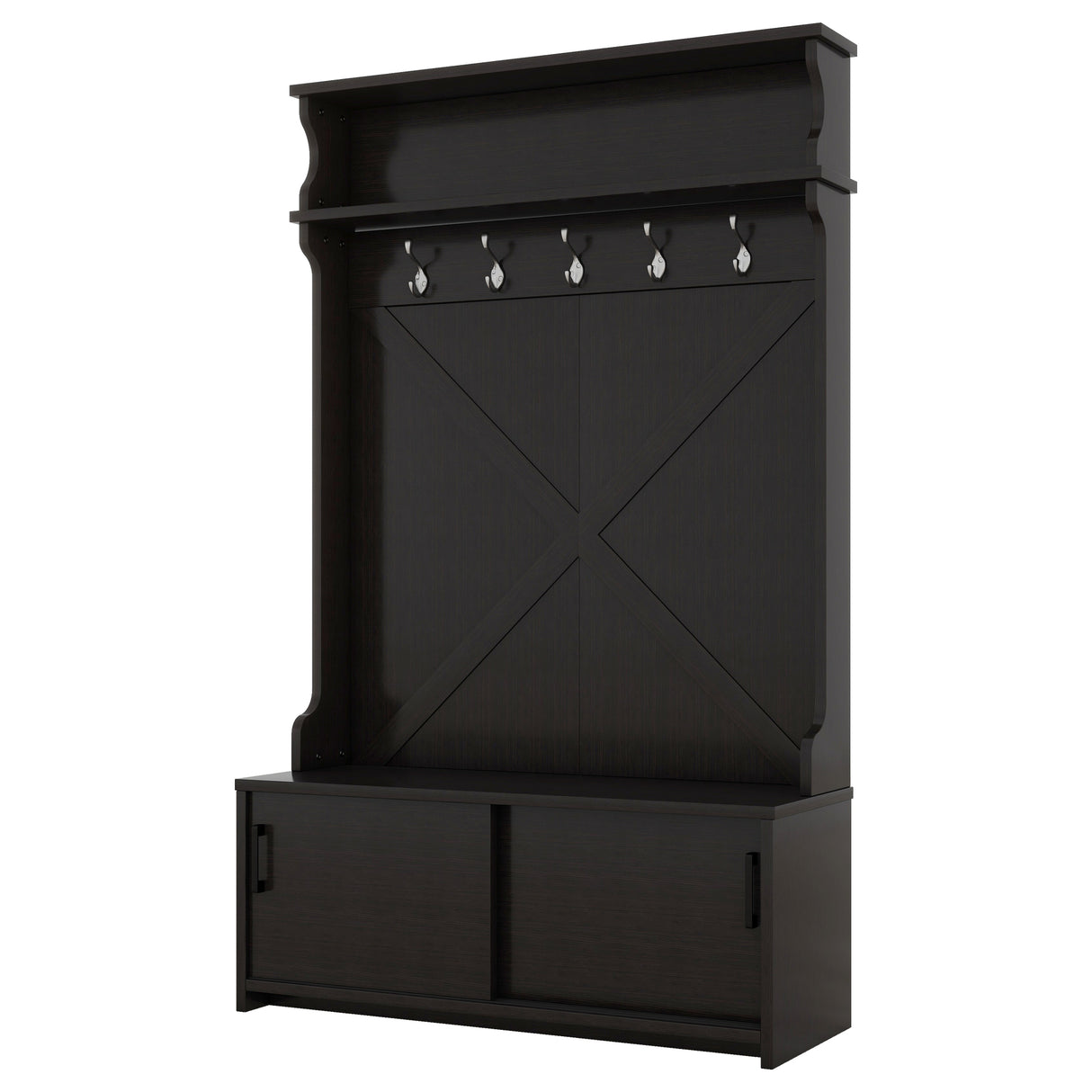 Hall tree with roof rack and storage platform, corridor shoe cabinet with sliding door, clothes hanger with 5 hooks black - V.I.P Digital Presence