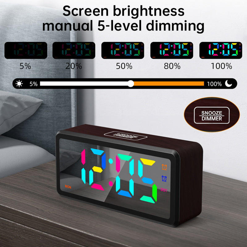 LED Wood-Grain Wooden Clock, RGB Color-Changing Dimming, Daylight Saving Time & Week Display, Desktop Electronic Alarm Clock - V.I.P Digital Presence