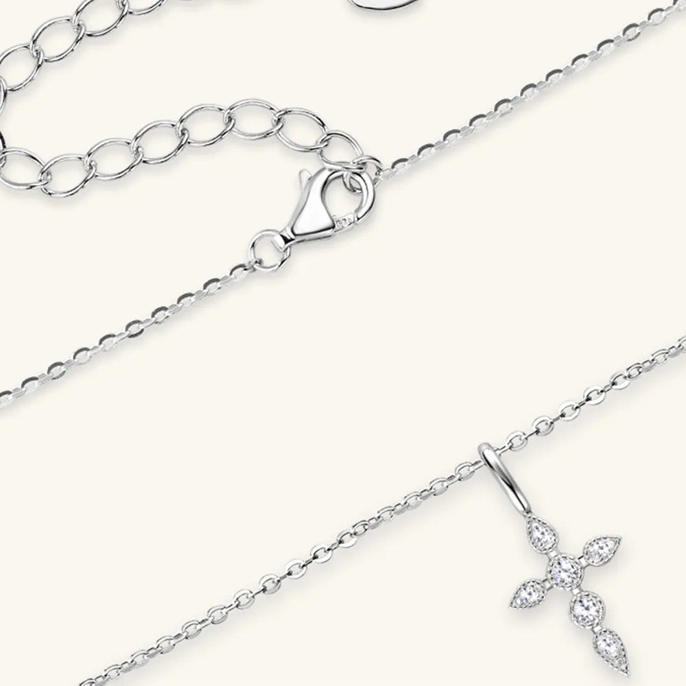 925 Sterling Silver Moissanite Cross Pendant Necklace - V.I.P Digital Presence