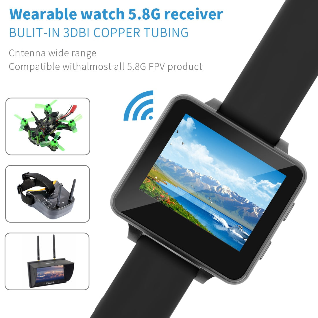 BOSCAM BOS200RC Upgrade 200RC FPV Watch 5.8GHz 40CH HD 960*240 2 TFT Monitor Wireless Receiver for DIY RC Camera Quadcopter - V.I.P Digital Presence