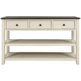 Retro Design Console Table with Two Open Shelves, Pine Solid Wood Frame and Legs for Living Room (Espresso+Beige) - V.I.P Digital Presence