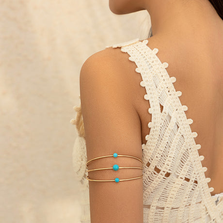 Multi layer hollow micro inlaid imitation pearl turquoise opening arm chain ethnic style handmade jewelry - V.I.P Digital Presence