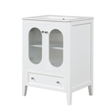 24" Bathroom Vanity with Sink, Bathroom Vanity Cabinet with One Drawer and Doors, Adjustable Shelf, Solid Wood and MDF, White - V.I.P Digital Presence