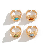 Sweet and cool retro inlaid gemstone pleated ring, personalized geometric alloy ring set - V.I.P Digital Presence