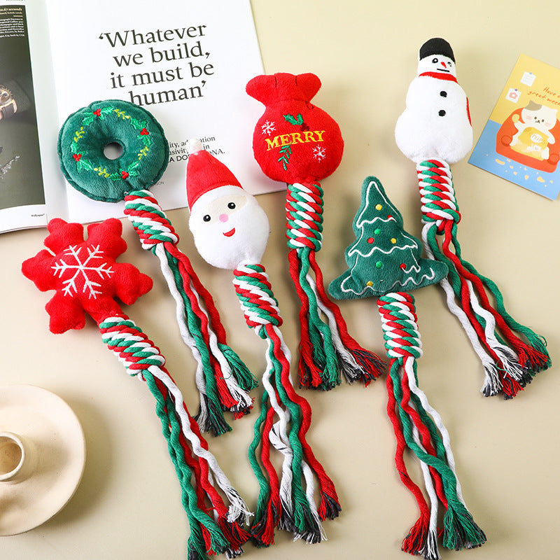 Christmas Cotton Rope Pet Plush Toy Teeth Grinding Durable Cartoon Self Hi Dog Toy Cat Supplies - V.I.P Digital Presence