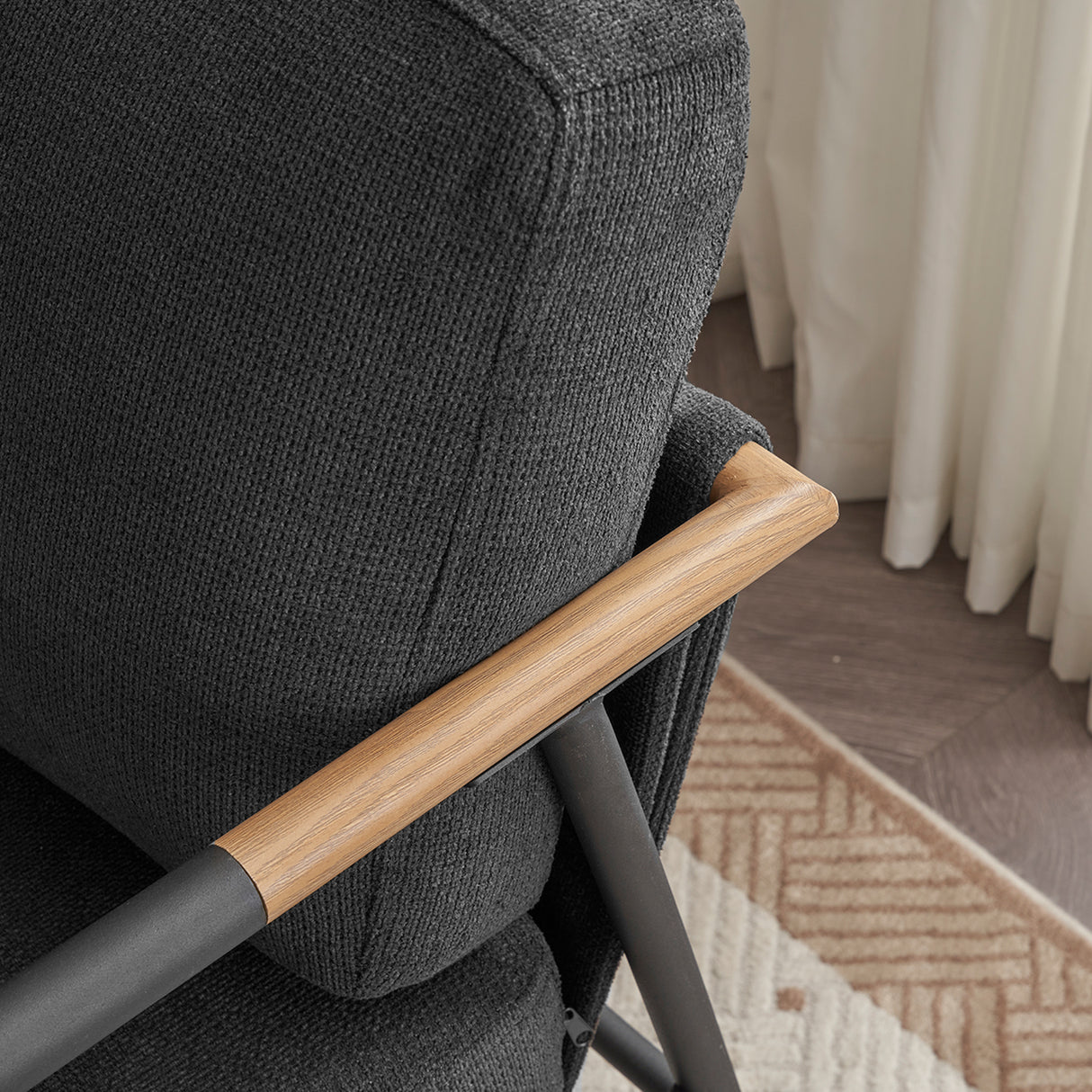 Leisure Lounge Chair Arm Chair with Metal Frame, Upholstered Side Chair Comfy Sitting Chair for Living Room, Black Chenille - V.I.P Digital Presence
