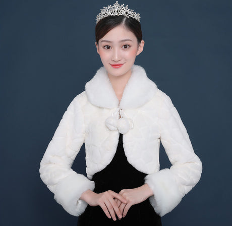 Bride's wedding dress fur shawl women's warm white cloak cheongsam jacket red cloak - V.I.P Digital Presence