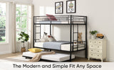 Twin bunk bed frame with trailer, metal bunk bed with sturdy guardrail and side ladder, can be divided into two beds, black - V.I.P Digital Presence