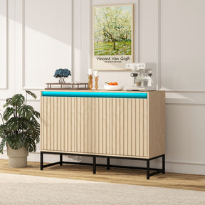 Engraved 3-door side panel with LED, self-service cabinet storage cabinet, modern coffee bar cabinet with adjustable shelf - V.I.P Digital Presence