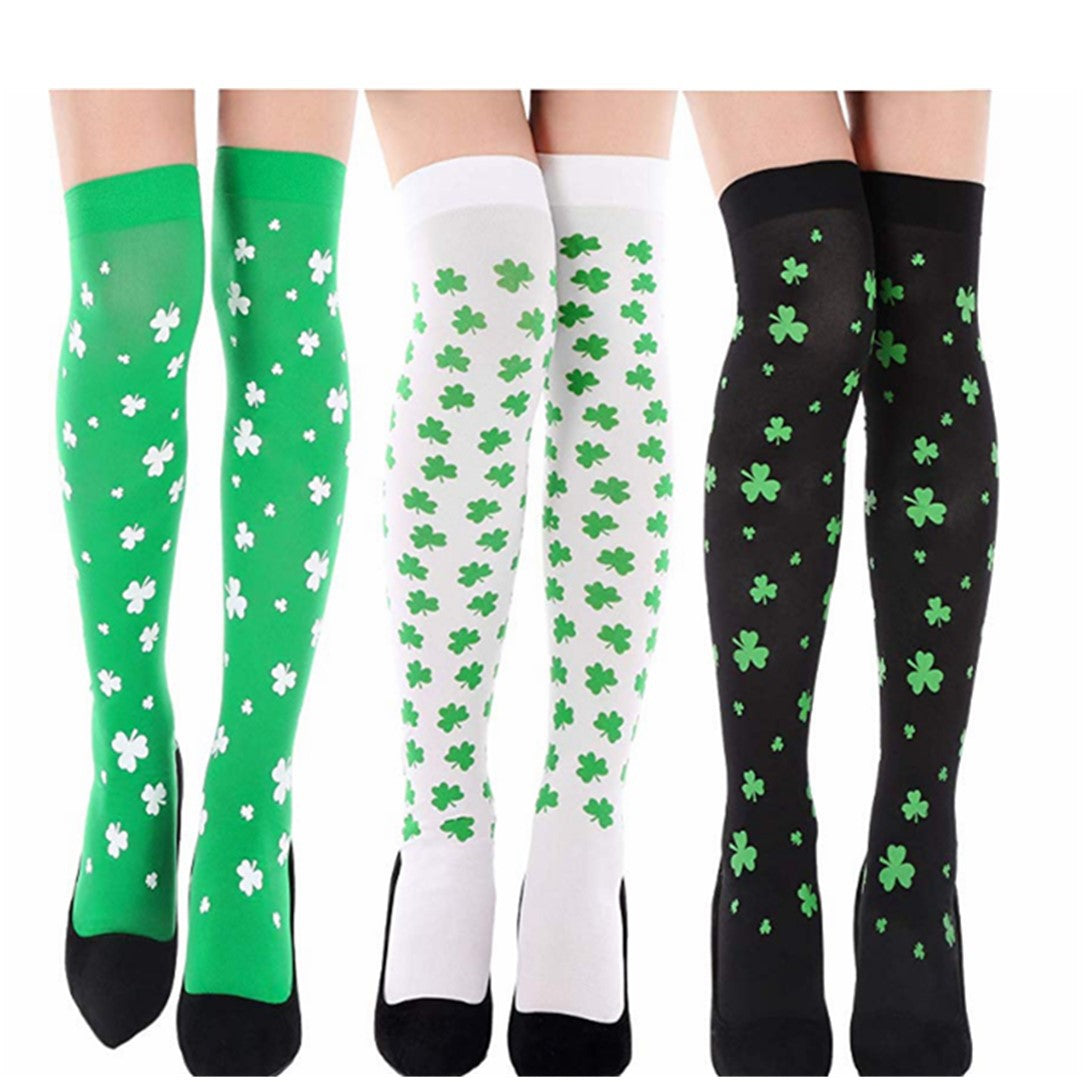 Irish Festival Green Trefoil Stockings Over the Knee Socks St Patrick's Day Party Striped Socks - V.I.P Digital Presence