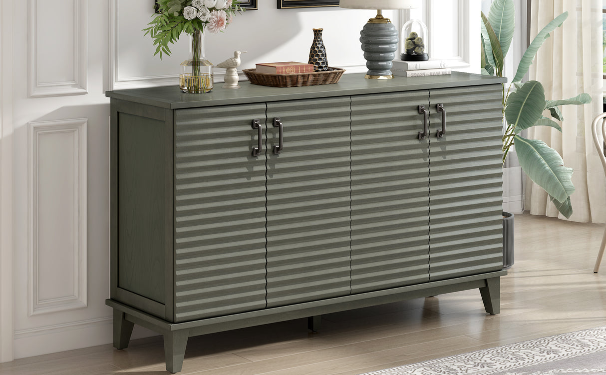 TREXM side panel with 4-door large storage buffet, adjustable shelves and metal handles (antique gray) - V.I.P Digital Presence