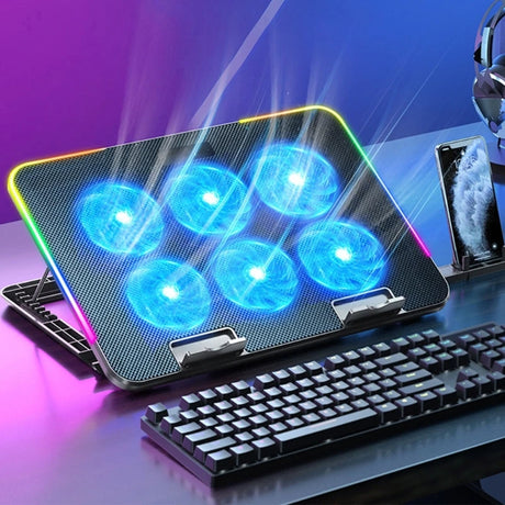New Laptop Cooler Laptop Cooling Pad Notebook Gaming Cooler Stand with 6 LED Fan 2 USB Ports Phone Holder for 15.6in Laptop - V.I.P Digital Presence