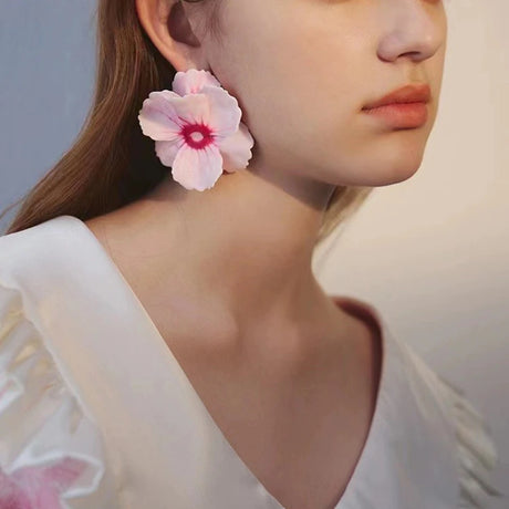 Metal Pink Drops Glaze Enamel Flower Earrings for Women Girl European and American Personality Exaggerated Romantic Jewelry Gift - V.I.P Digital Presence