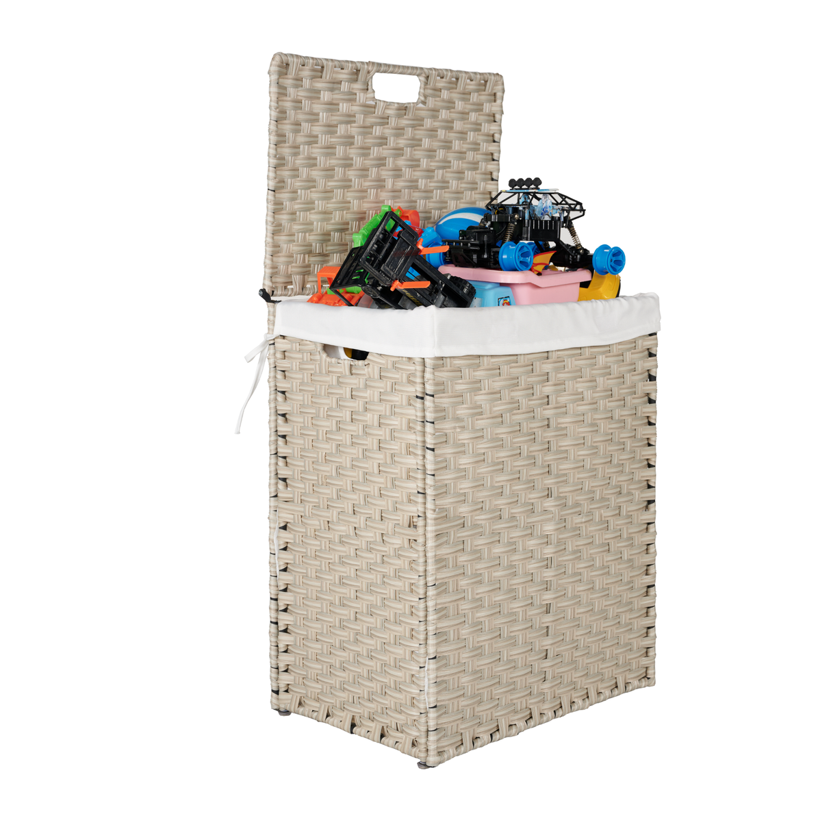 Laundry Hamper With Lid PE Rattan Powder Coating Frame Clothes Hampers with 02 Removable Bags, 100L, Grey Color - V.I.P Digital Presence