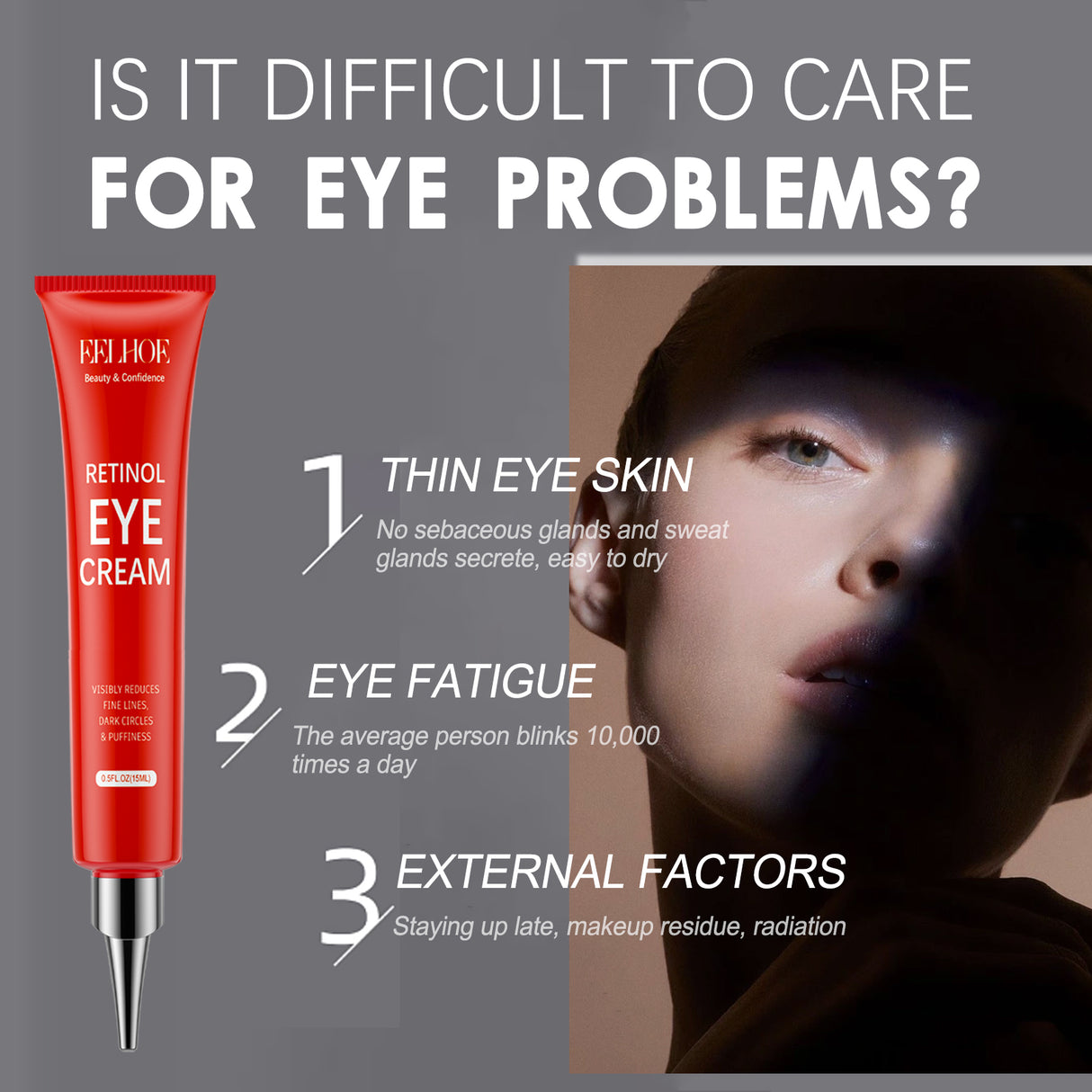 Crema reafirmante para ojos con retinol: hidrata el contorno de ojos, reafirma la piel, aclara las líneas de expresión y tiene un efecto antienvejecimiento y antiarrugas.