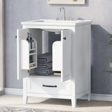 24" Bathroom Vanity with Sink, Bathroom Vanity Cabinet with One Drawer and Doors, Solid Wood and MDF, White - V.I.P Digital Presence