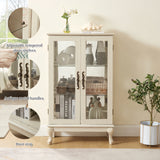 Dual door Curio cabinet with tempered glass door mirror back panel and adjustable shelf display cabinet with light bulbs, white - V.I.P Digital Presence