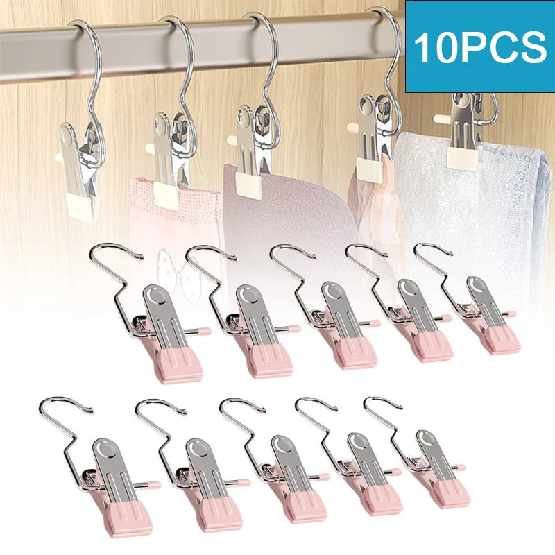 10pcs Stainless Steel Clothespins Laundry Clothes Pegs With Hook Portable Hanging Clothes Clip Wardrobe Clothes Organizer Hanger - V.I.P Digital Presence