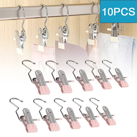 10pcs Stainless Steel Clothespins Laundry Clothes Pegs With Hook Portable Hanging Clothes Clip Wardrobe Clothes Organizer Hanger - V.I.P Digital Presence
