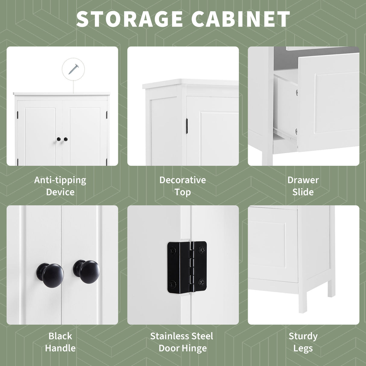 Bathroom Storage Cabinet, Cabinet with Two Doors and Drawers, Adjustable Shelf, MDF Board, White - V.I.P Digital Presence