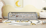 Twin Size Bed Floor Bed with Safety Guardrails and Door for Kids, Gray - V.I.P Digital Presence