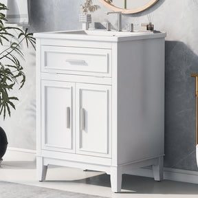 24" Bathroom Vanity with Sink, Bathroom Vanity Cabinet with One Flip Drawer and Doors, Solid Wood and MDF, White - V.I.P Digital Presence