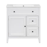 30" Bathroom Vanity with Sink Top, Bathroom Vanity Cabinet with Door and Two Drawers, Solid Wood Frame, One Package, White - V.I.P Digital Presence