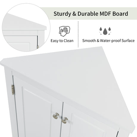 White Triangle Bathroom Storage Cabinet with Adjustable Shelves, Freestanding Floor Cabinet for Home Kitchen - V.I.P Digital Presence