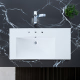 36" Single Bathroom Basin Sink, Left Offset Sink Vanity Top Only, 3-Faucet Holes, Resin - V.I.P Digital Presence