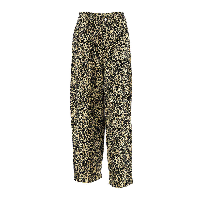 American retro leopard print casual pants with high waist design niche fashion loose and wide leg pants - V.I.P Digital Presence