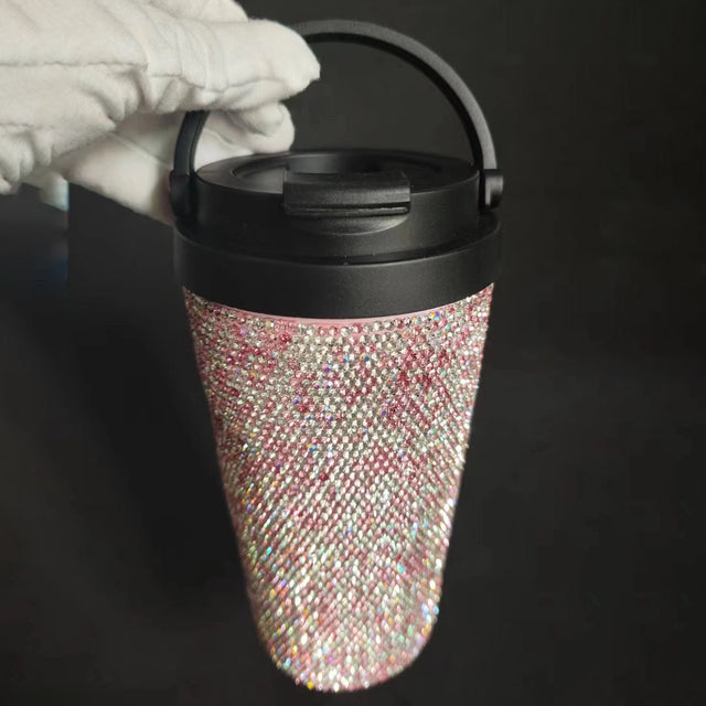 Diamond inlaid vacuum stainless steel coffee cup creative handle insulated cup vacuum portable car cup - V.I.P Digital Presence