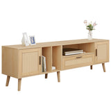Vine TV stand with 2 cabinets and 2 open shelves, suitable for TVs under 80 inches, with solid wood legs for TV cabinets - V.I.P Digital Presence