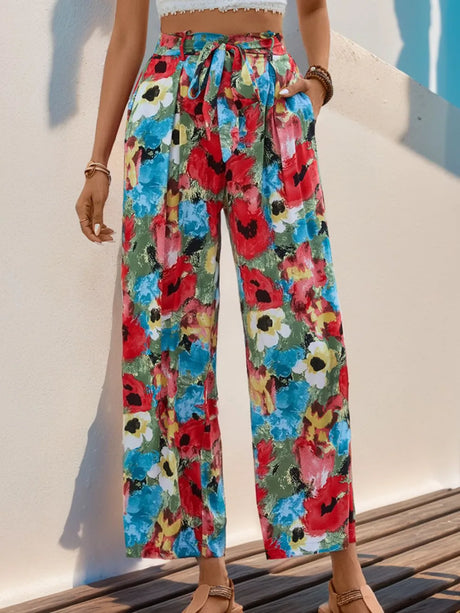Tied Printed Wide Leg Pants - V.I.P Digital Presence