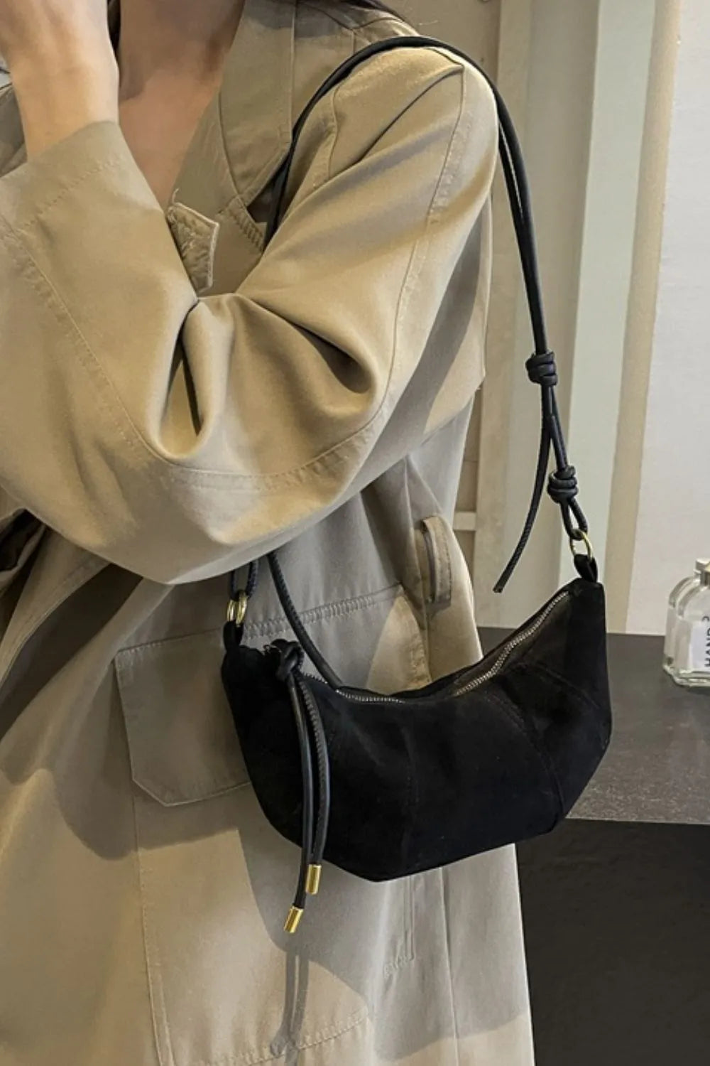 PU Leather Strap Suede Shoulder Bag - V.I.P Digital Presence