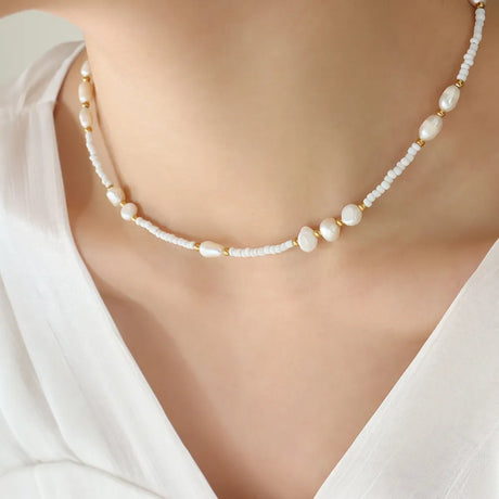 Titanium Steel Glass Bead Pearl Necklace - V.I.P Digital Presence