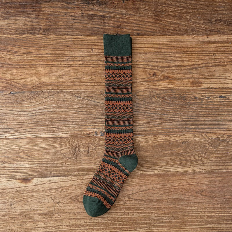 Socks Women's Middle and High Tube Calf and Knee Socks Ins Ethnic Style Net Red Style Harajuku Mori Striped Cotton Socks - V.I.P Digital Presence