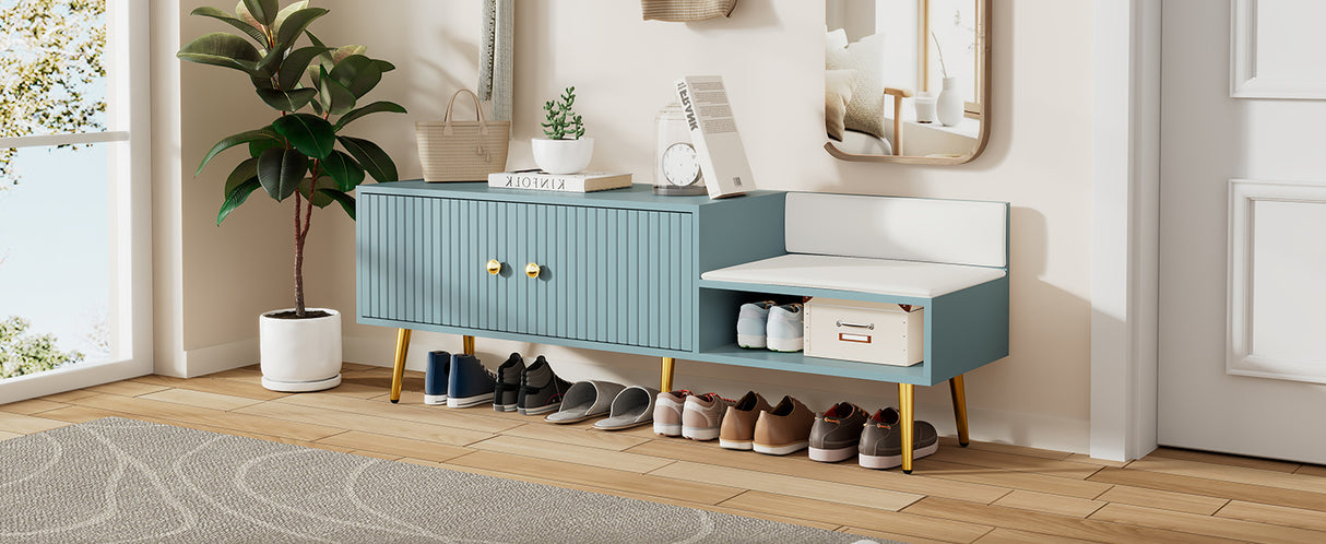 Modern Shoe Storage Bench with Hidden Storage and Upholstered Cushions for Bedside, Living Room and Entryway (Tiffany Blue) - V.I.P Digital Presence