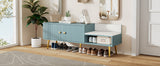 Modern Shoe Storage Bench with Hidden Storage and Upholstered Cushions for Bedside, Living Room and Entryway (Tiffany Blue) - V.I.P Digital Presence