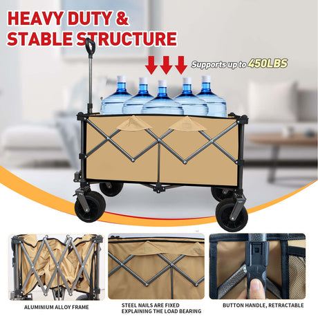 Collapsible Folding Wagon Push Pull Foldable Beach Wagon Cart - V.I.P Digital Presence