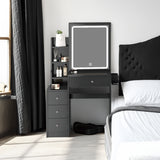 Dressing table+cushioned stool, 2 AC+2 USB power supplies, touch sliding LED mirror, tri color switch - V.I.P Digital Presence