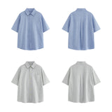 Patch striped casual loose silhouette short sleeved shirt for men - V.I.P Digital Presence