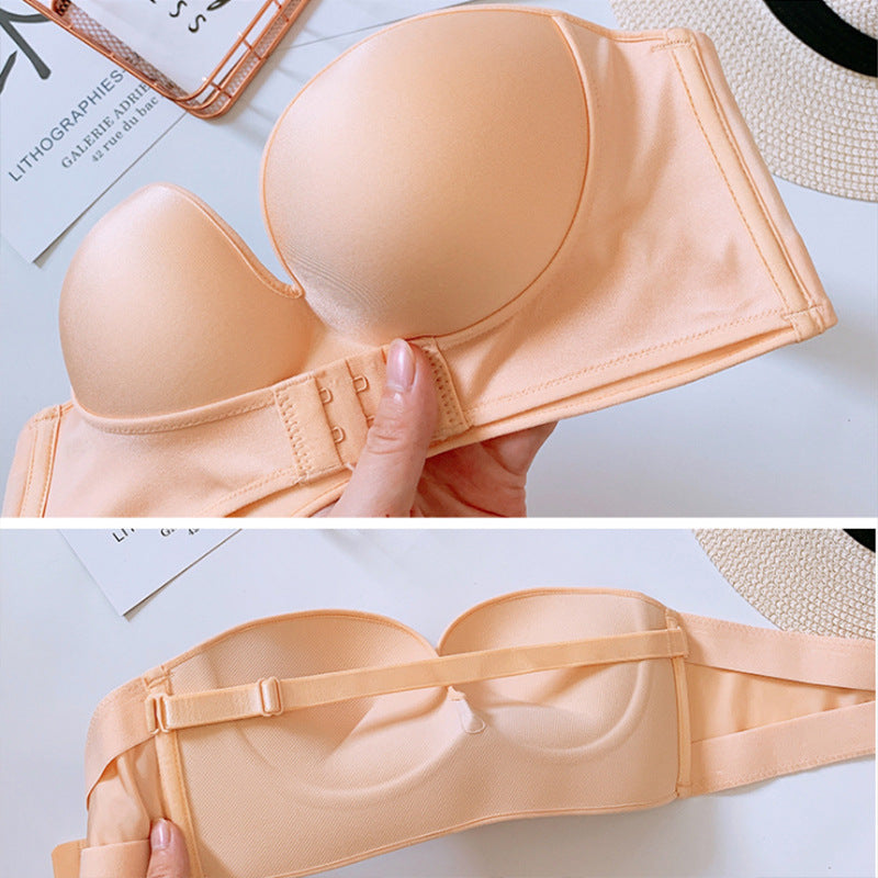 Oxygen bra for women without shoulder straps front buckle gathering anti slip invisible breathable wrapped bra - V.I.P Digital Presence
